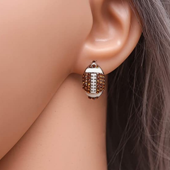 Rhinestone Football Earrings - Picture 2 of 2